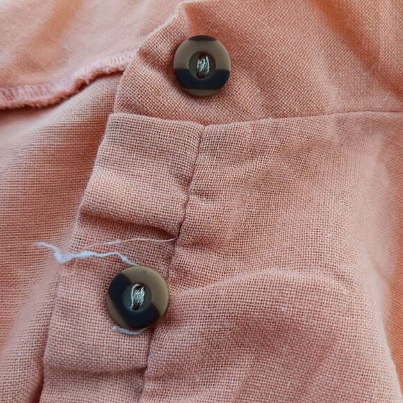 XS Vintage Peach Peasant Blouse Top Mandarin Collar Gathered Cuffs 1970s Boho - Picture 6 of 6
